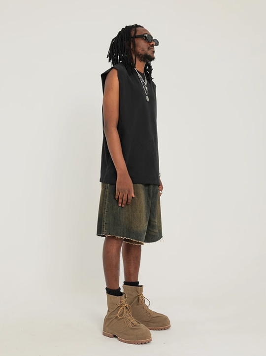F3F Select Washed Mud Dyed Denim Baggy Shorts