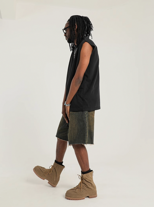 F3F Select Washed Mud Dyed Denim Baggy Shorts