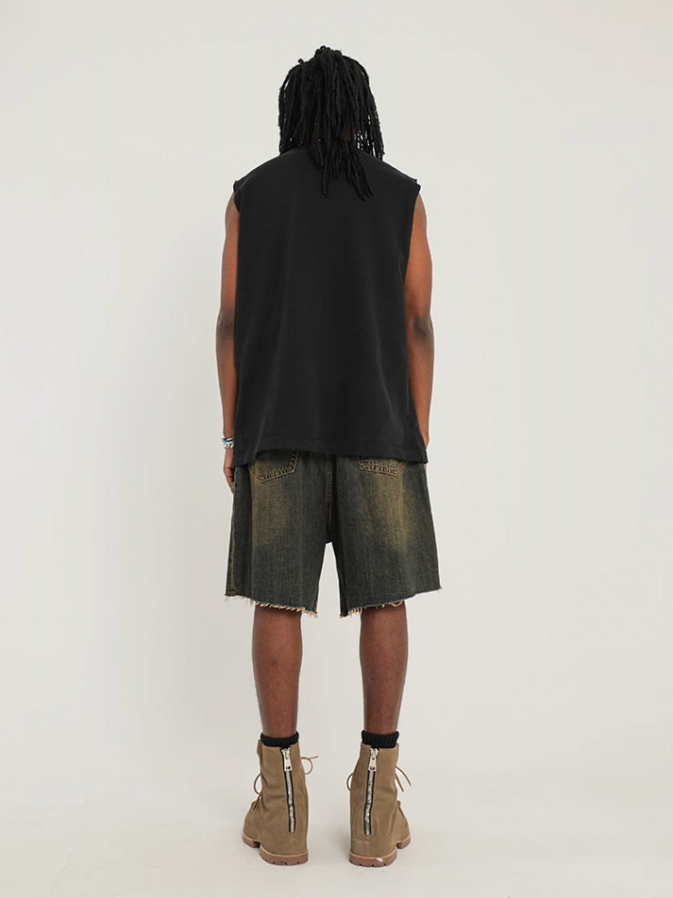 F3F Select Washed Mud Dyed Denim Baggy Shorts
