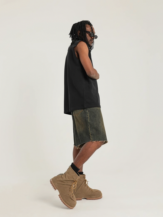 F3F Select Washed Mud Dyed Denim Baggy Shorts