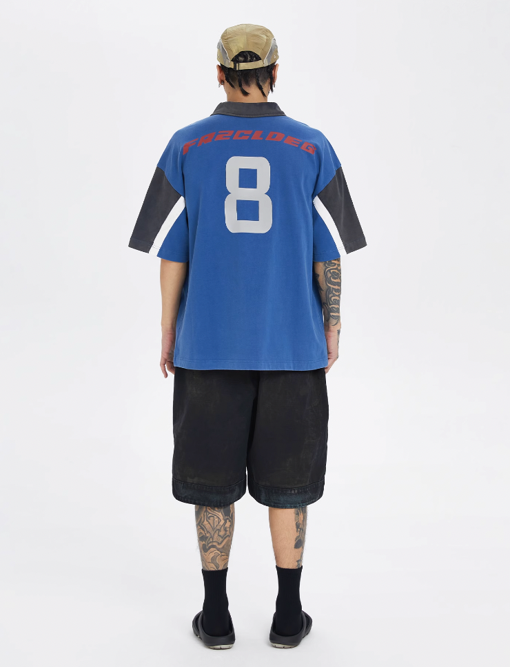 F2CE Washed & Old Splicing Printed Polo Shirt