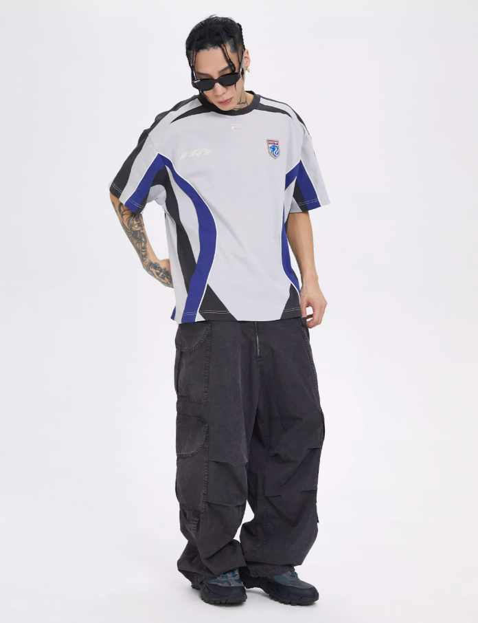 F2CE Deconstruction Stitching Contrast Color Printing Retro Sports Tee