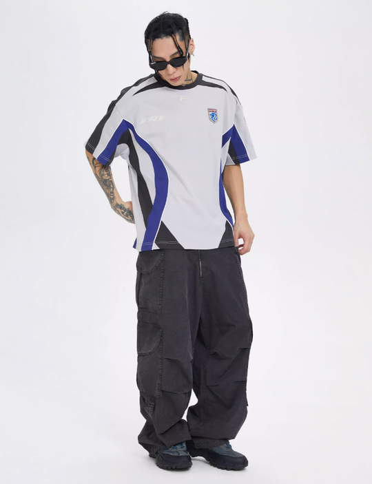 F2CE Deconstruction Stitching Contrast Color Printing Retro Sports Tee