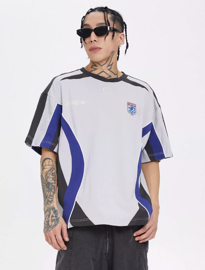 F2CE Deconstruction Stitching Contrast Color Printing Retro Sports Tee