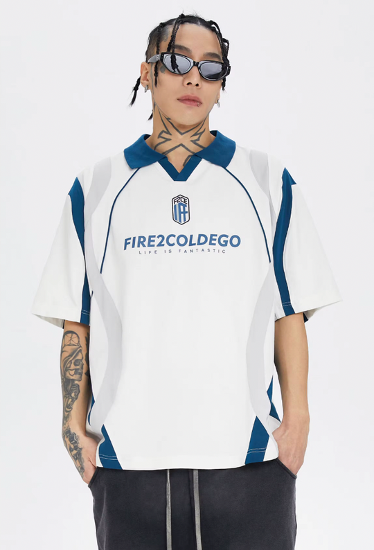F2CE Deconstruction Contrast Color Uniform Polo Shirt