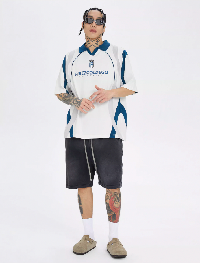 F2CE Deconstruction Contrast Color Uniform Polo Shirt