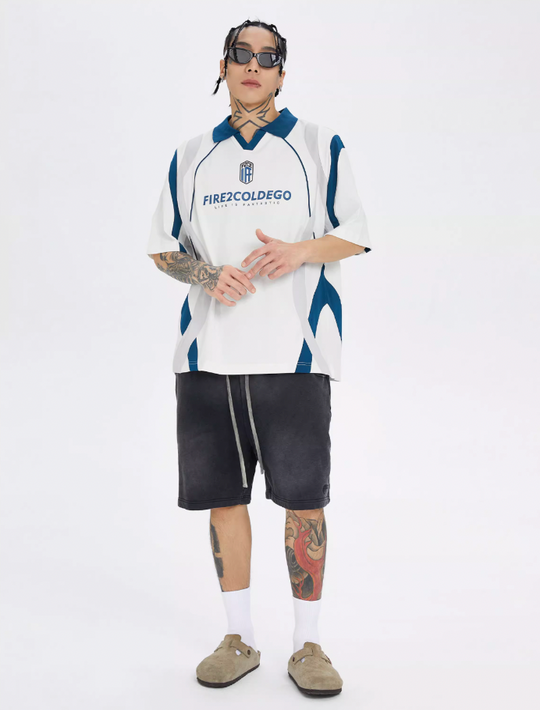 F2CE Deconstruction Contrast Color Uniform Polo Shirt
