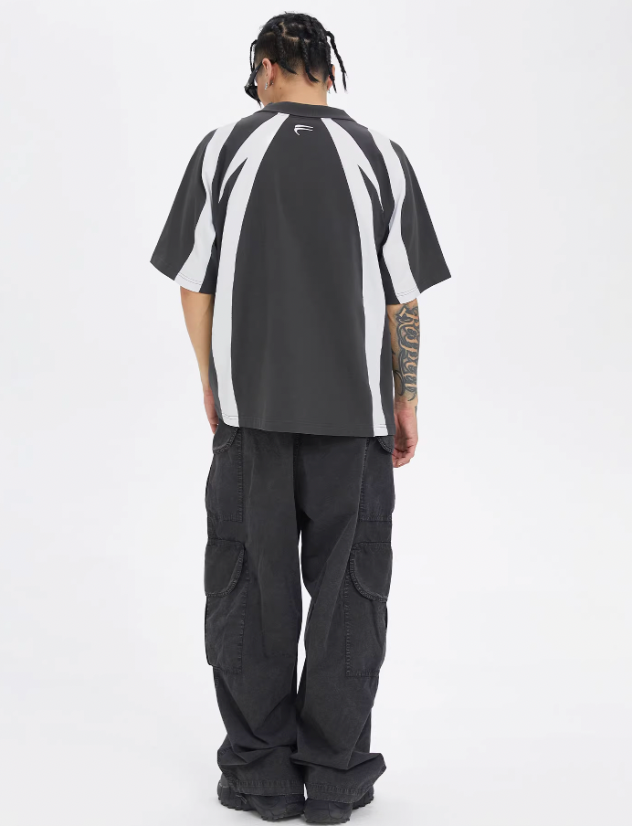 F2CE Deconstruction Stitching Contrast Color Printing Sports Polo Shirt