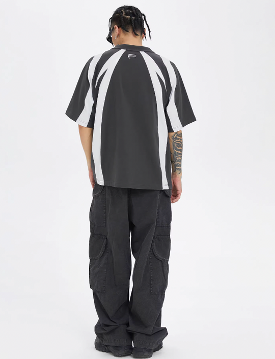 F2CE Deconstruction Stitching Contrast Color Printing Sports Polo Shirt