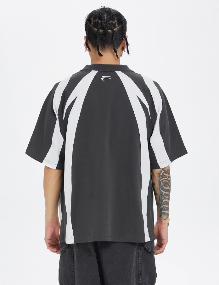 F2CE Deconstruction Stitching Contrast Color Printing Sports Polo Shirt