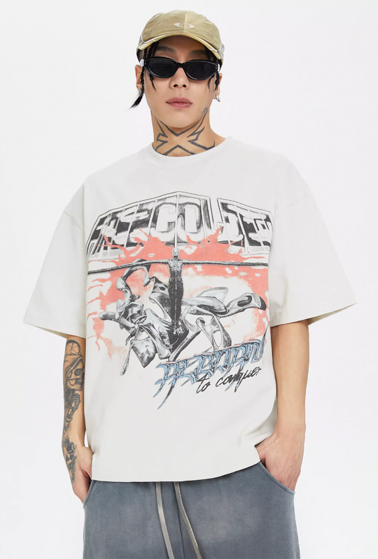 F2CE Washed Old Cross Art Printed Tee