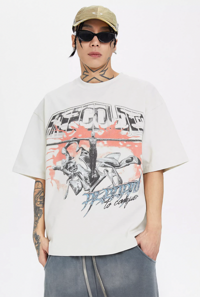 F2CE Washed Old Cross Art Printed Tee