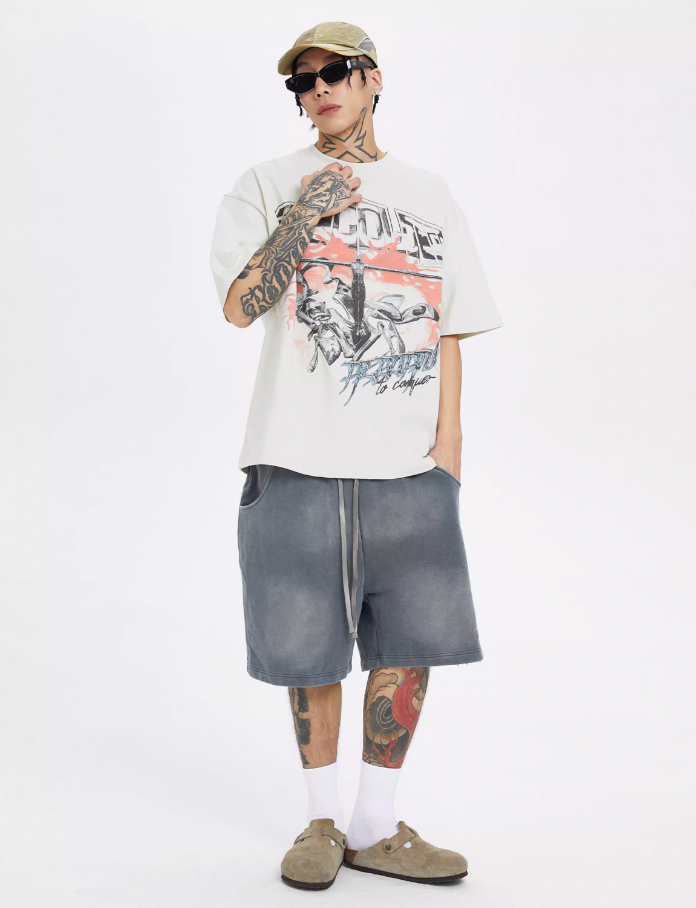 F2CE Washed Old Cross Art Printed Tee