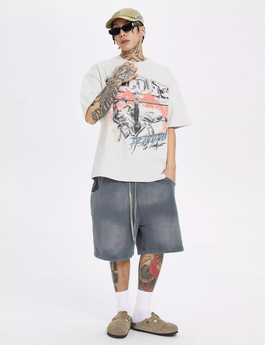 F2CE Washed Old Cross Art Printed Tee