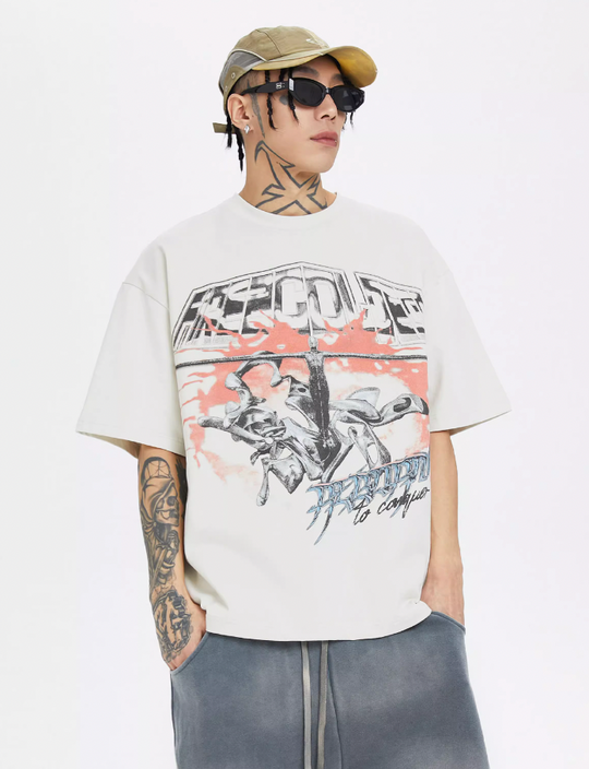 F2CE Washed Old Cross Art Printed Tee