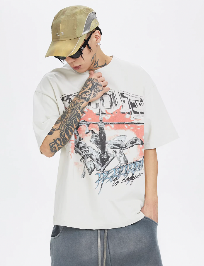 F2CE Washed Old Cross Art Printed Tee
