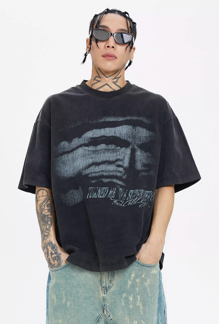 F2CE Washing Old Vintage Face Printed Tee