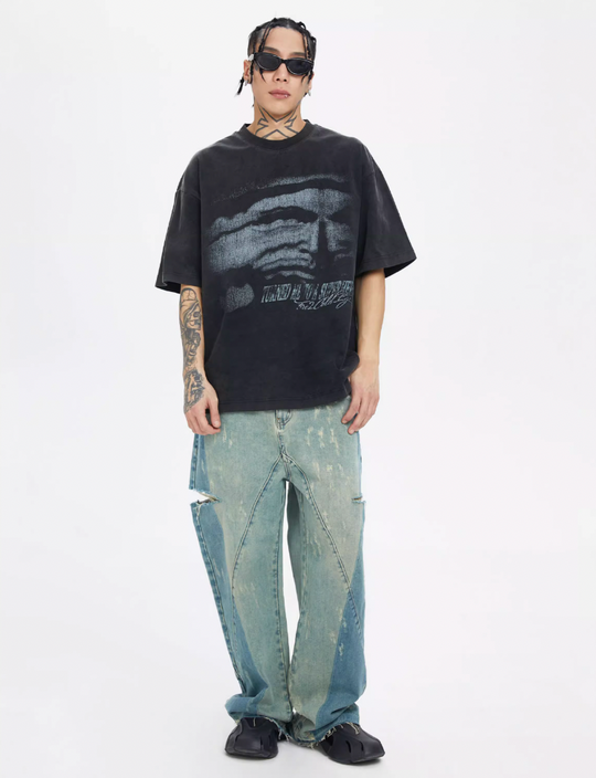 F2CE Washing Old Vintage Face Printed Tee