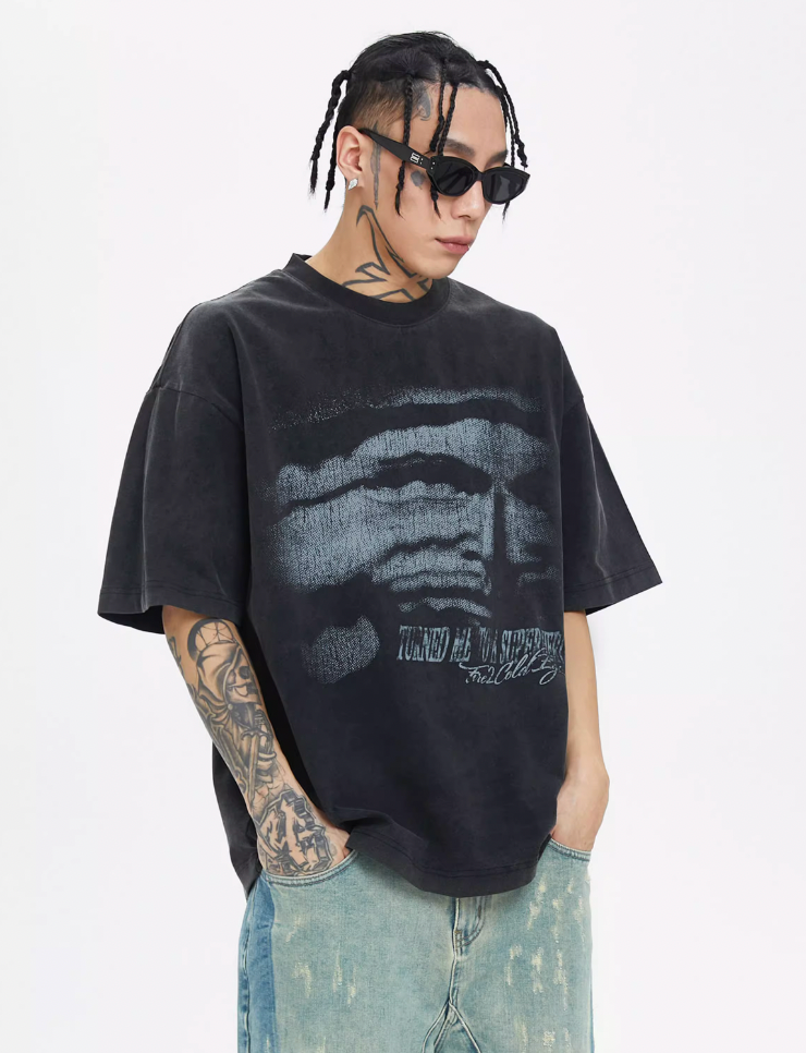 F2CE Washing Old Vintage Face Printed Tee