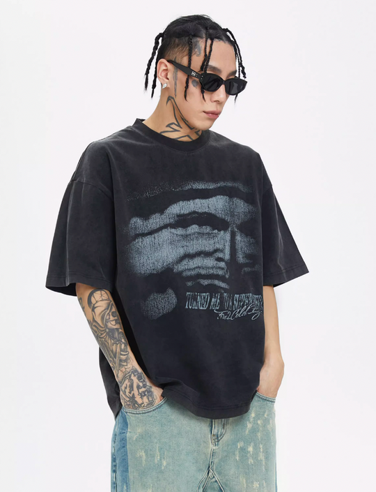 F2CE Washing Old Vintage Face Printed Tee