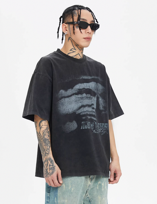 F2CE Washing Old Vintage Face Printed Tee