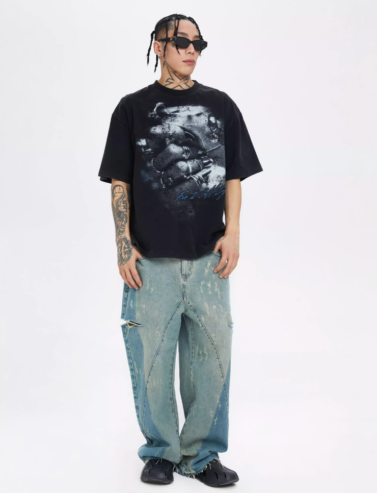 F2CE Heavy Washing Old Vintage Crush Printed Tee