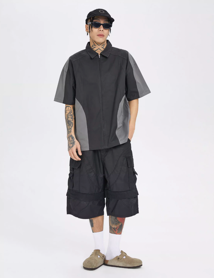 F2CE Patchwork Deconstructed Zipper Functional Shirt