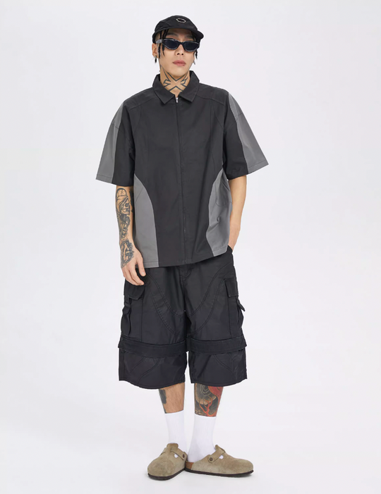 F2CE Patchwork Deconstructed Zipper Functional Shirt