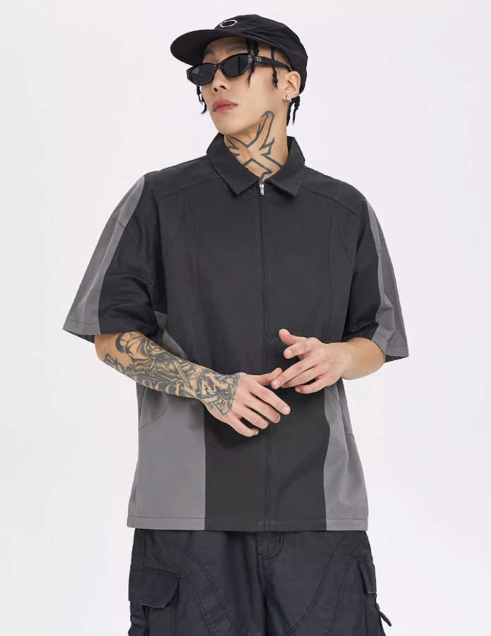 F2CE Patchwork Deconstructed Zipper Functional Shirt