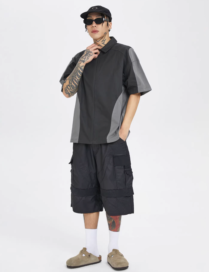 F2CE Patchwork Deconstructed Zipper Functional Shirt