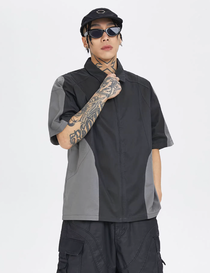 F2CE Patchwork Deconstructed Zipper Functional Shirt