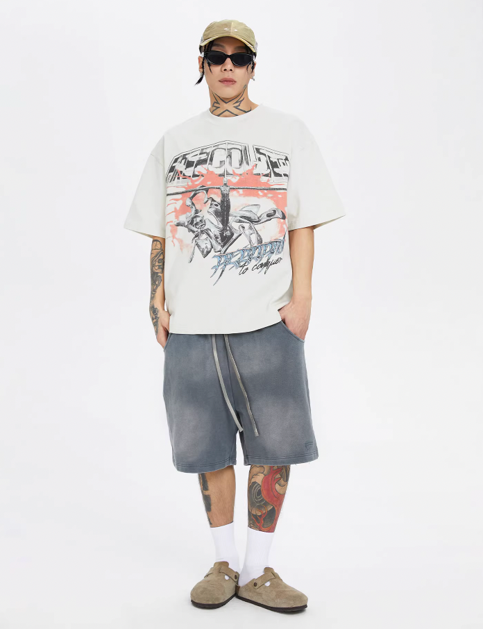 F2CE Gradient Distressed Basic Dirty Sweat Shorts
