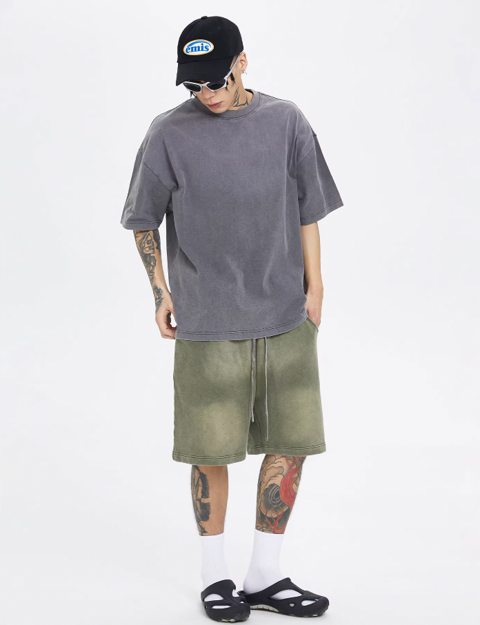 F2CE Gradient Distressed Basic Dirty Sweat Shorts