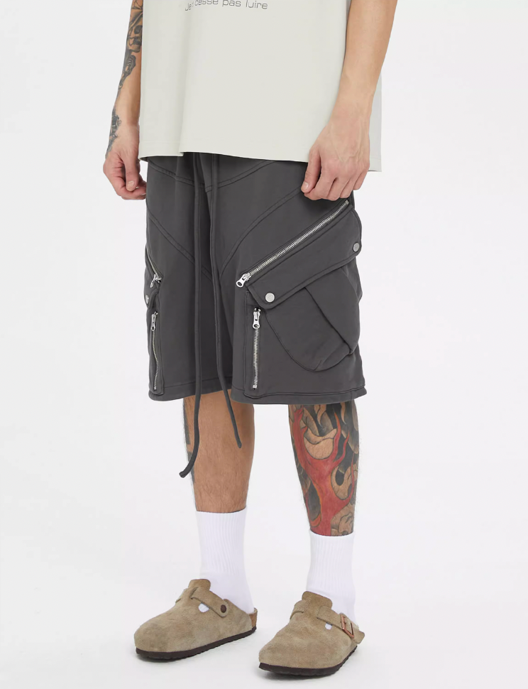 F2CE Multi-Pocket Zipper Tactical Cargo Sweat Shorts