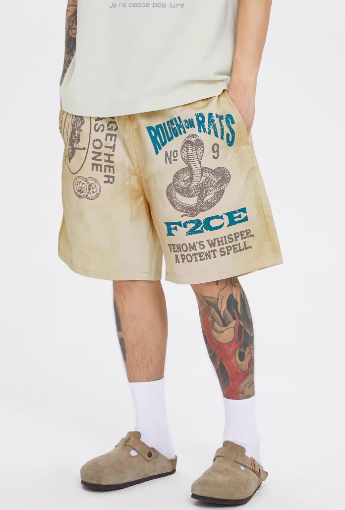 F2CE Distressed Mud Dyed Print Dirty Shorts