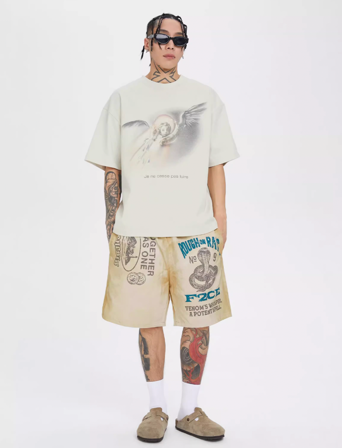 F2CE Distressed Mud Dyed Print Dirty Shorts