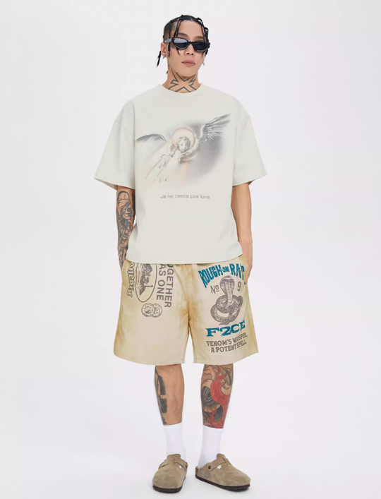 F2CE Distressed Mud Dyed Print Dirty Shorts