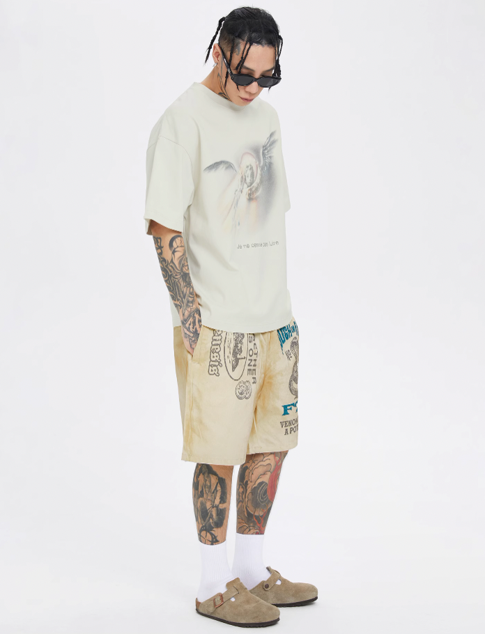 F2CE Distressed Mud Dyed Print Dirty Shorts