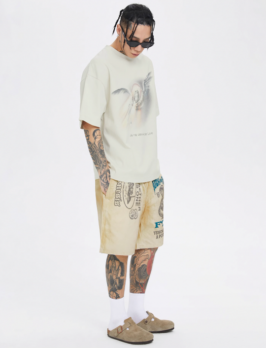 F2CE Distressed Mud Dyed Print Dirty Shorts