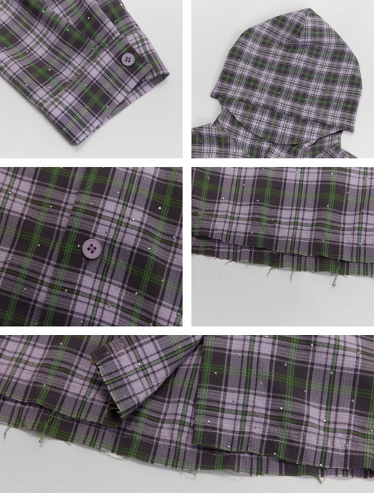 JHYQ Plaid Hot Diamond Hooded Long Sleeved Shirt