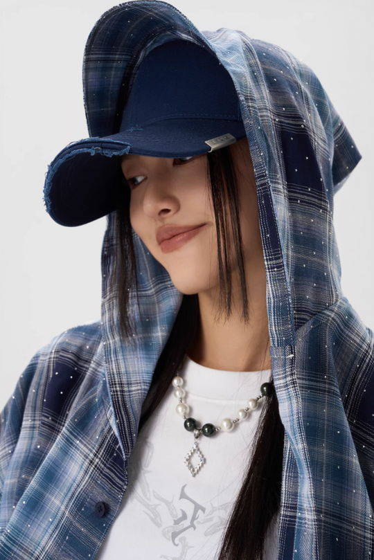 JHYQ Plaid Hot Diamond Hooded Long Sleeved Shirt