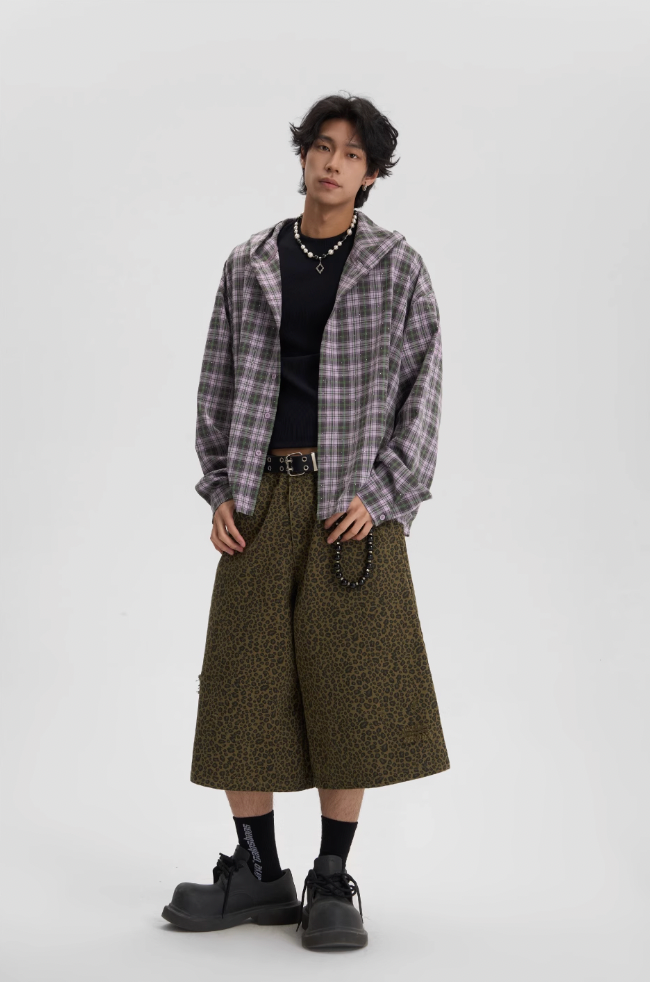 JHYQ Plaid Hot Diamond Hooded Long Sleeved Shirt