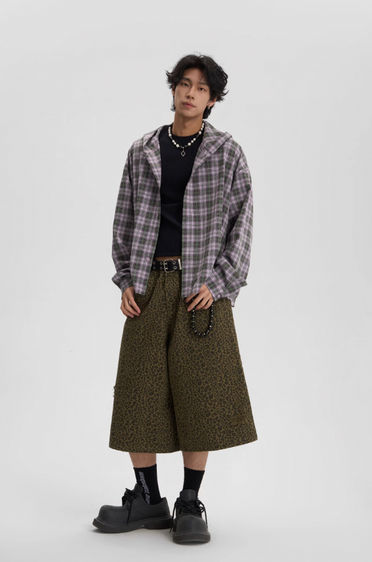 JHYQ Plaid Hot Diamond Hooded Long Sleeved Shirt