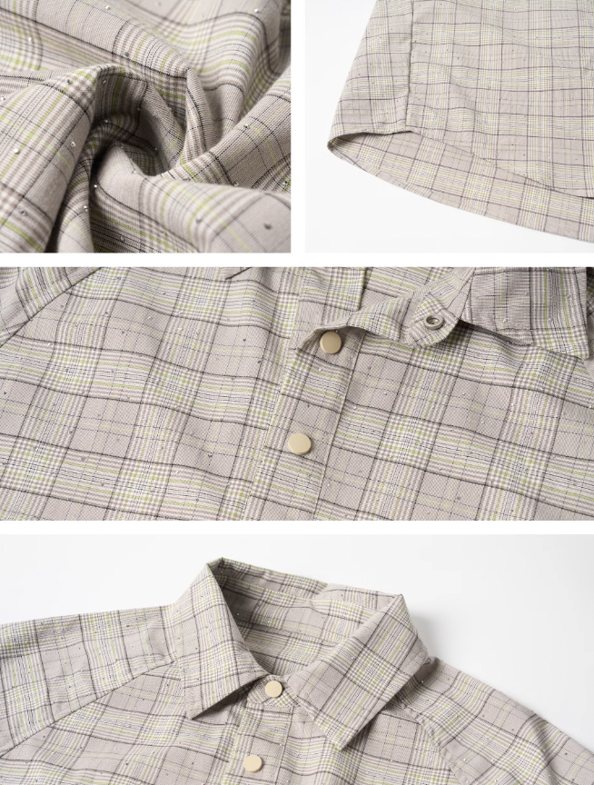 JHYQ Plaid Hot Diamond Pullover Short Sleeve Shirt