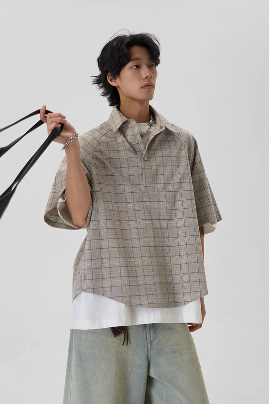 JHYQ Plaid Hot Diamond Pullover Short Sleeve Shirt