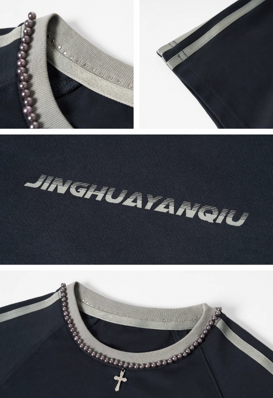 JHYQ Beaded Neck Striped Tee