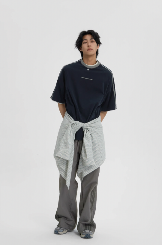 JHYQ Beaded Neck Striped Tee