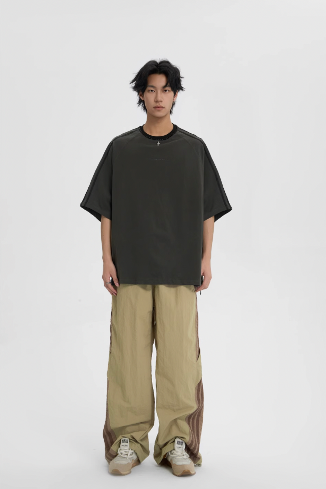 JHYQ Beaded Neck Striped Tee