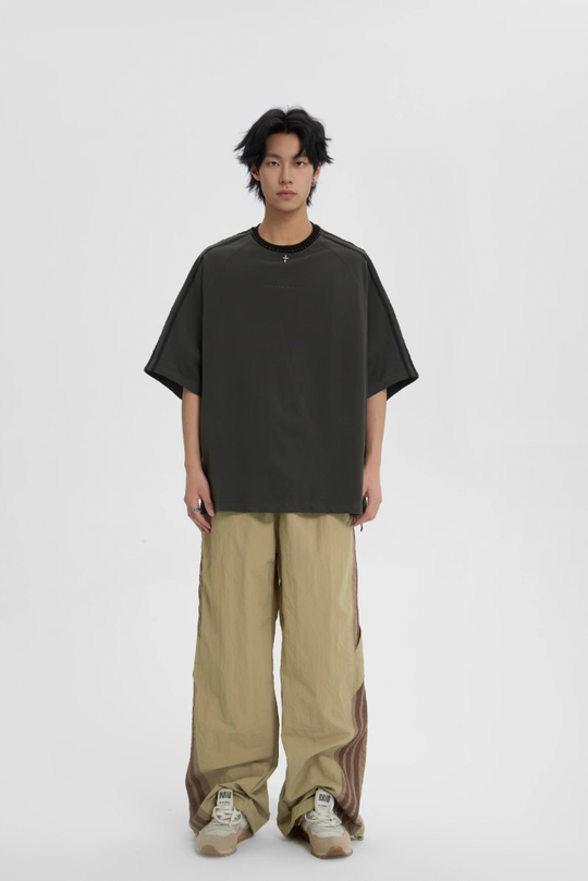 JHYQ Beaded Neck Striped Tee