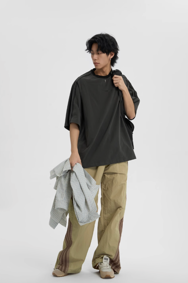 JHYQ Beaded Neck Striped Tee